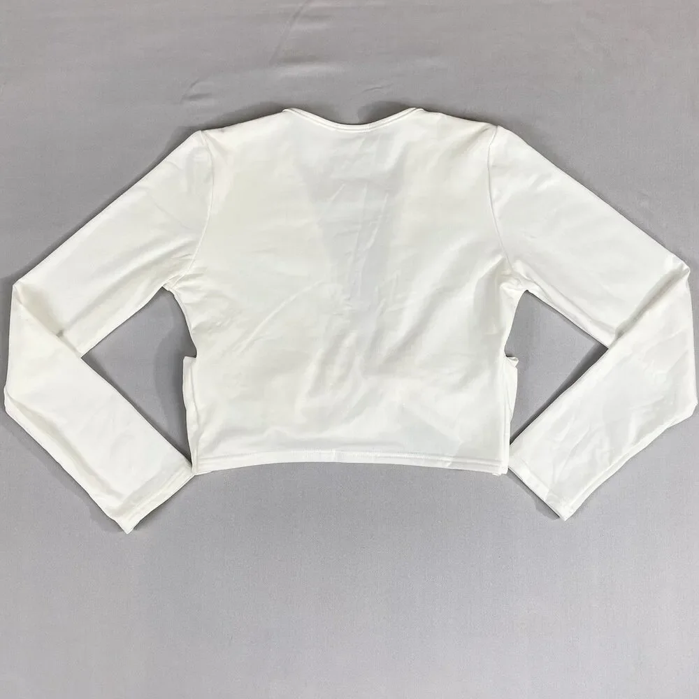 Wrap Crop Top Women’s Large Off White / Cream Ballet Core Long Sleeve Cross Body - Picture 2 of 11